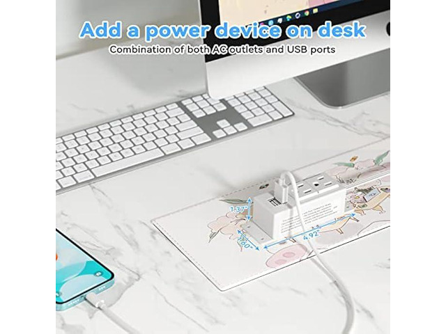 Kungfuking Power Strip with USB, Wall Mountable Socket Surge Protector Power Strip with 2 AC Outlets and 2 USB Charging Ports White Extension Cord...