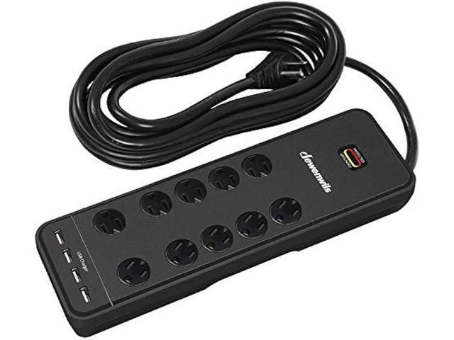 DEWENWILS 10-Outlet Surge Protector Power Strip with 4 USB Ports, 15 FT Long Extension Cord, Right Angle Flat Plug, 2480J Surge Rating 15AMP...