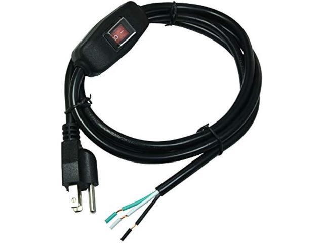 FILSHU 6ft 18 Gauge 3 Prong AC Power Cord Cable with on Off Switch, Pigtail (Open End Wiring), NEMA 5-15 Plug US SJTW 18AWG (10A)