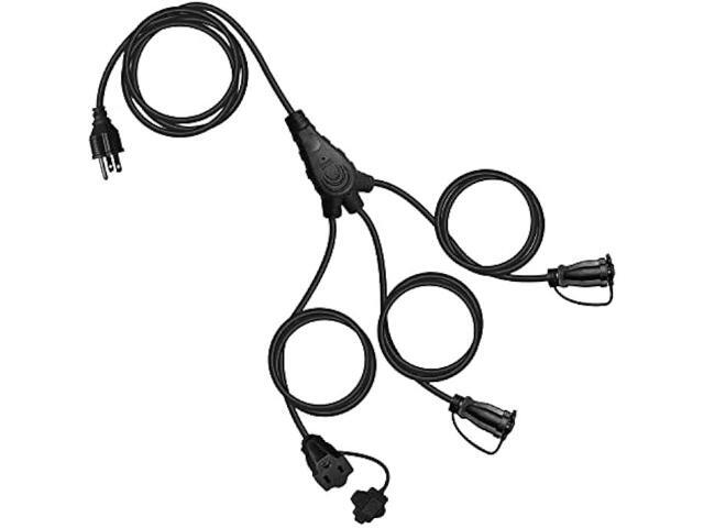 EP Outdoor Extension Cord 1 to 3 Splitter, Max 6ft End to End (12FT Total), 3 Prong Outlets Plugs, 16/3 SJTW Weatherproof Wire for Christmas...
