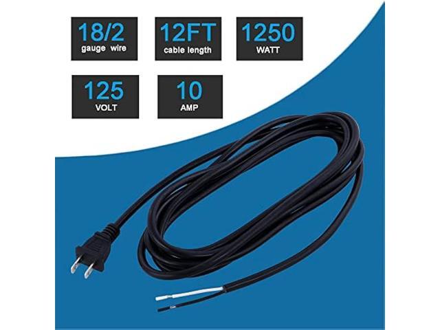 12FT Replacement Power Cord 18 Gauge Round Cable Polarized 2 Prong Plug Pigtail 18 AWG 120V AC Power Supply Cord SJT 2/C Wire Stripped Off 10A...