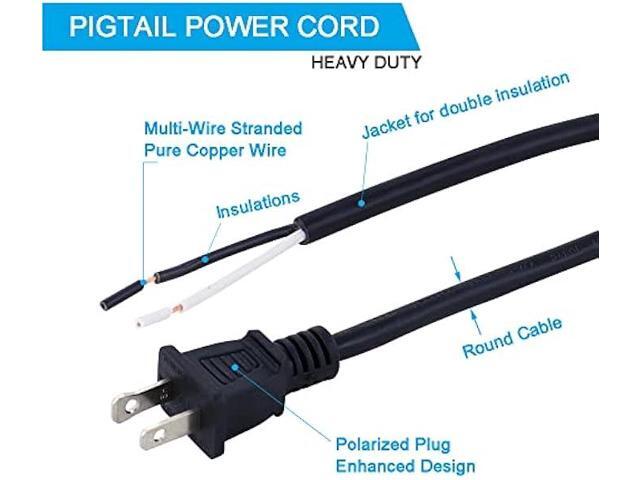 12FT Replacement Power Cord 18 Gauge Round Cable Polarized 2 Prong Plug Pigtail 18 AWG 120V AC Power Supply Cord SJT 2/C Wire Stripped Off 10A...