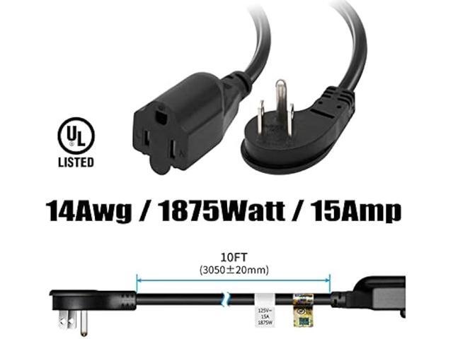 FIRMERST 10ft 1875W Flat Plug Extension Cord 14 AWG Black 15A