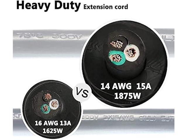 FIRMERST 10ft 1875W Flat Plug Extension Cord 14 AWG Black 15A
