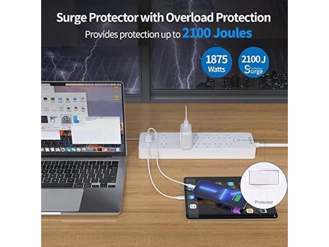 Extension Cord 25 ft Power Strip, NTONPOWER 2100 Joules Surge Protector with 12 Outlet 3 USB Port, 1875W/15A, Overload Protection, Flat Plug, Long...