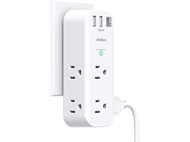 Surge Protector - Outlet Extender with Rotating and Multi Plug with 6 AC 3 USB Ports (1 USB C), 3-Sided Power Strip with Wall Adapter Charger for...
