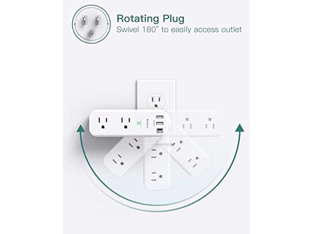 Surge Protector - Outlet Extender with Rotating and Multi Plug with 6 AC 3 USB Ports (1 USB C), 3-Sided Power Strip with Wall Adapter Charger for...