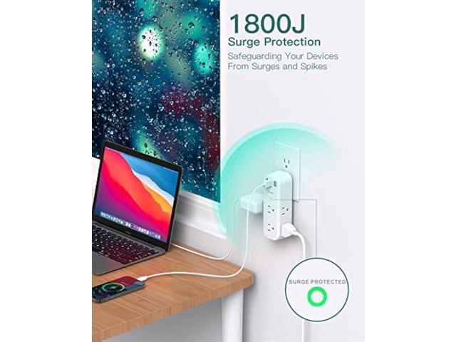 Surge Protector - Outlet Extender with Rotating and Multi Plug with 6 AC 3 USB Ports (1 USB C), 3-Sided Power Strip with Wall Adapter Charger for...