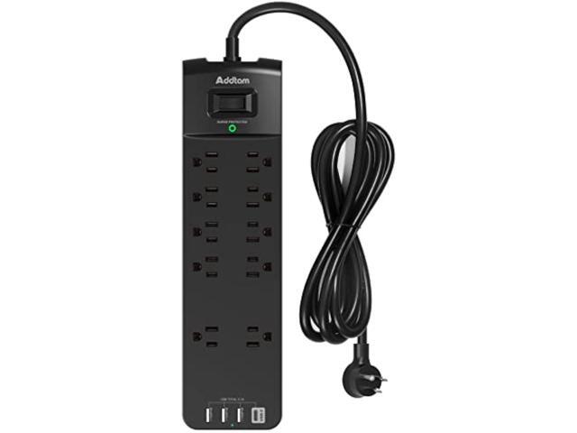 Power Strip - Addtam Surge Protector with 10 Outlets and 4 USB Ports, 6 Feet Extension Cord with Flat Plug, 2700 Joules, ETL Listed, Black