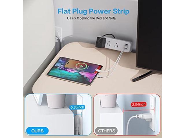 3 Outlet Desk Clamp Power Strip with USB C, White Flat Plug Desktop Edge Power Strip, Desk Mount Clamp Socket Connect 6.5 ft Thin Extension Cord...