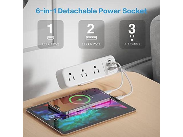 3 Outlet Desk Clamp Power Strip with USB C, White Flat Plug Desktop Edge Power Strip, Desk Mount Clamp Socket Connect 6.5 ft Thin Extension Cord...