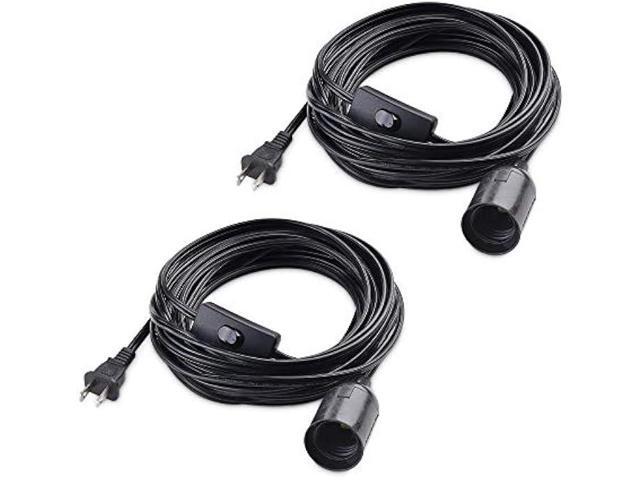 Cable Matters 2-Pack Hanging Light Cord with Switch 25 ft (Pendant Light Cord/Light Socket with Cord) in Black