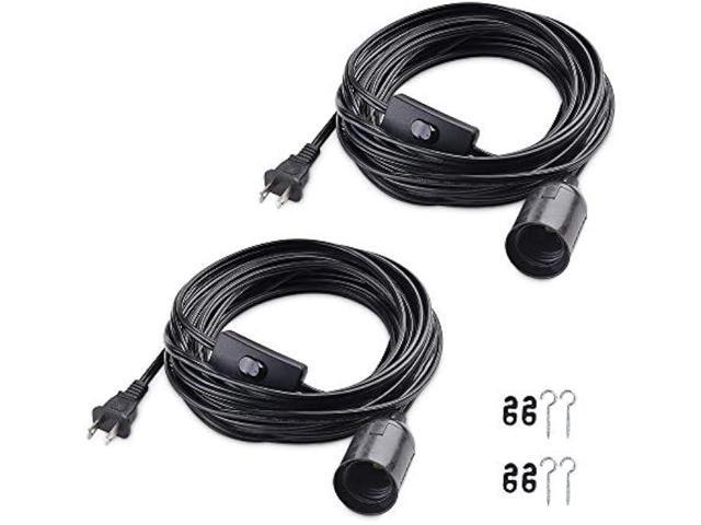 Cable Matters 2-Pack Hanging Light Cord with Switch 25 ft (Pendant Light Cord/Light Socket with Cord) in Black