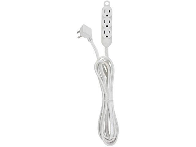 12ft Light Duty 3-Outlet Indoor Extension Cord, Grounded Outlets, Right Angle Plug, White Hanging Hook, Designer Fabric Cord, 16/3, SPT-3, 13AMP,...
