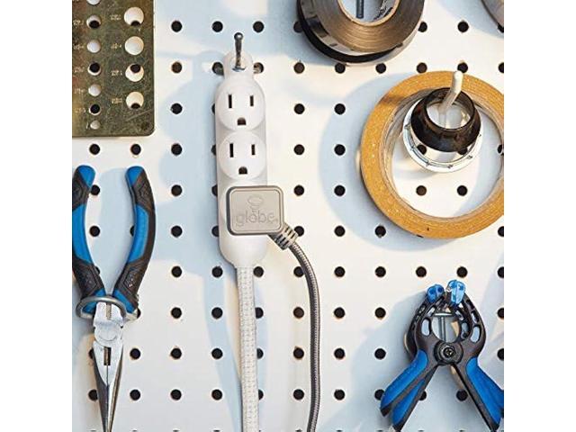 12ft Light Duty 3-Outlet Indoor Extension Cord, Grounded Outlets, Right Angle Plug, White Hanging Hook, Designer Fabric Cord, 16/3, SPT-3, 13AMP,...