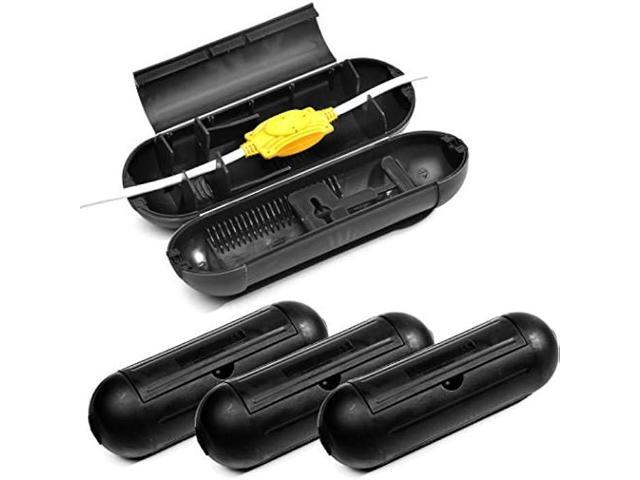 4 Pack Extension Cord Protective Cover Set (Black) Indoor Outdoor Water-Resistant Holder for Holiday String Lights and Wires Capsule Shaped...