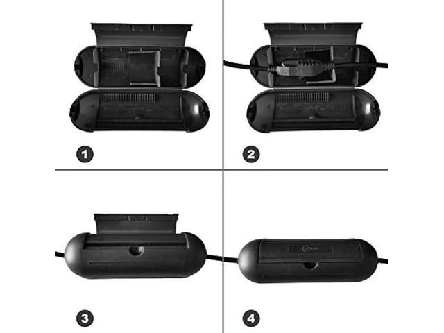 4 Pack Extension Cord Protective Cover Set (Black) Indoor Outdoor Water-Resistant Holder for Holiday String Lights and Wires Capsule Shaped...