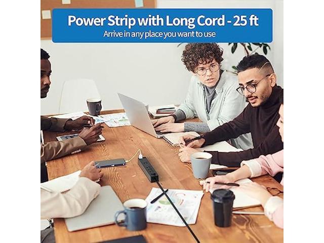 Flat Plug Extension Cord 25 Ft, NTONPOWER Ultra Thin Flat Extension Cord Under Carpet, Rug, Door, 3 Outlets Power Strip with 2 USB Ports, Wall...