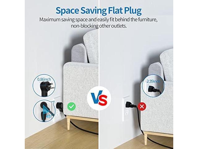 Flat Plug Extension Cord 25 Ft, NTONPOWER Ultra Thin Flat Extension Cord Under Carpet, Rug, Door, 3 Outlets Power Strip with 2 USB Ports, Wall...
