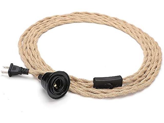 Pendant Light Kit with Switch Plug in Vintage Lamp Cord with Twisted Hemp Rope UL Listed 15FT E26 Extension Hanging Lantern Cable for Industrial...