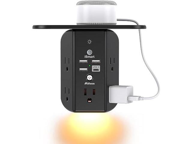 Wall Outlet Extender with Shelf and Night Light,Surge Protector,USB Wall Charger with 5 USB Outlets and 3 USB Ports 1 USB C Outlet