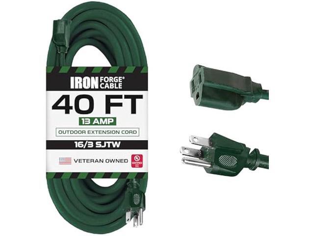40 Foot Outdoor Extension Cord - 16/3 SJTW Durable Green Extension Cable with 3 Prong Grounded Plug for Safety - Great for Powering Outdoor...