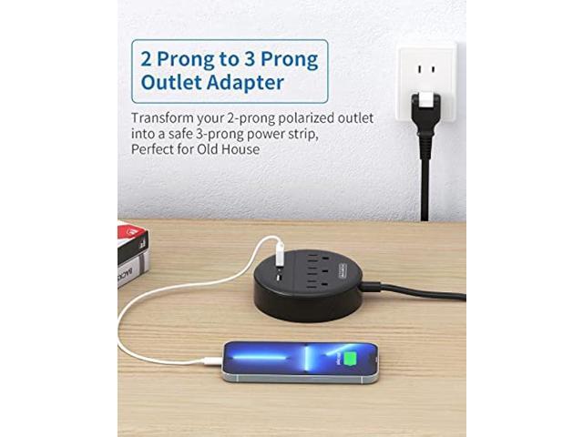 2 Prong Power Strip, NTONPOWER 2 Prong to 3 Prong Outlet Adapter, 10 ft Extension Cord with Rotatable Plug, Wall Mountable, 3 AC Outlets & 2 USB,...
