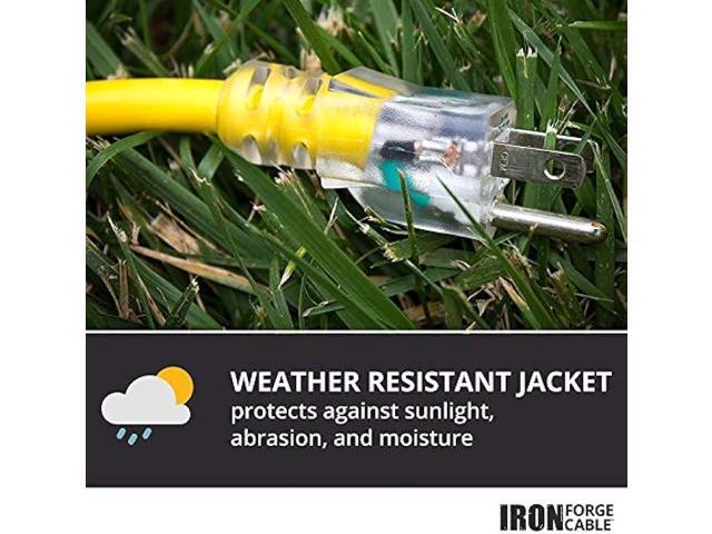 IRON FORGE CABLE 3 Foot Lighted Outdoor GFCI Extension Cord - 12/3 SJTW Heavy Duty Yellow Pigtail Extension Cable with 3 Prong Grounded Plug for...