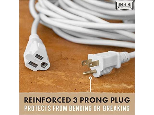Cablectric 10 Foot Outdoor Extension Cord - 16/3 SJTW White 16 Gauge Electrical Cable with 3 Prong Grounded Plug