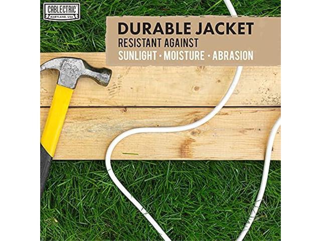 Cablectric 10 Foot Outdoor Extension Cord - 16/3 SJTW White 16 Gauge Electrical Cable with 3 Prong Grounded Plug
