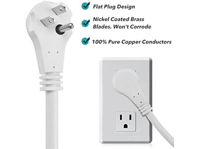 Clear Power 6 ft 3 Outlet Heavy Duty Flat Plug Extension Cord 14/3 SJT for Small Tools, Appliance and Office Equipment, White, 3 Prong Grounded,...