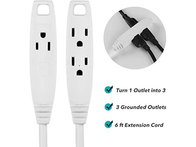 Clear Power 6 ft 3 Outlet Heavy Duty Flat Plug Extension Cord 14/3 SJT for Small Tools, Appliance and Office Equipment, White, 3 Prong Grounded,...