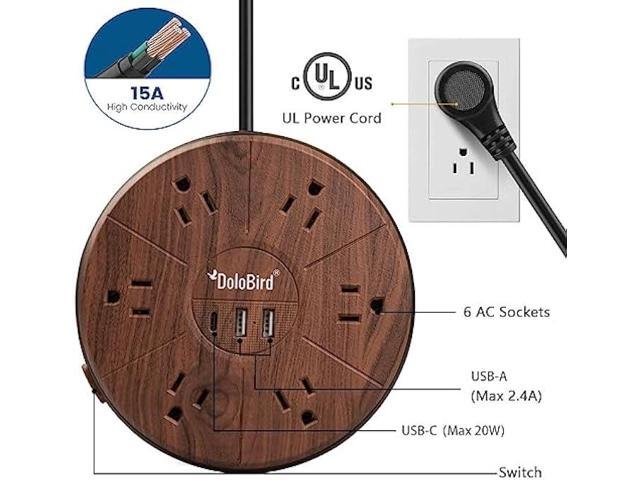 Power Strip Surge Protector 6 AC outlets with USB and USB-C PD 20W Fast Charging 15A 1875W high Power Output Widely Spaced Multi outlets Circuit...
