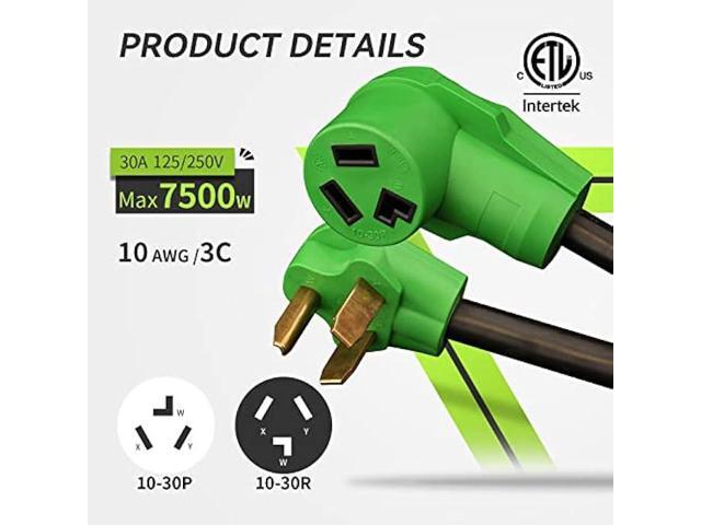 RVMATE 3 Prong Dryer/EV Extension Cord 10 Feet, 30 Amp NEMA 10-30P to 10-30R 125V/250V Waterproof PVC Jacket, Perfect for Dryer Power Extension and...