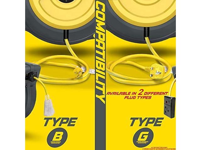 ReelWorks Extension Cord Reel Retractable 12AWG x 50' Foot 3C/SJTOW Glow Strip Cable and Lightup Triple Tap Connector Advanced Slow Retraction...