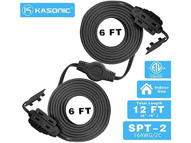 Kasonic 12 Feet Twin Extension Cord Power Strip, 6 Feet on Each Side, Flat Head Outlet Plug,6 Polarized Outlets with Safety Cover, Double Extension...