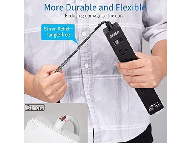 Flat Plug Extension Cord 25 Ft, NTONPOWER Ultra Thin Flat Extension Cord Under Carpet, Rug, Door, Wall Mount Power Strip with 4 Outlets 2 USB...