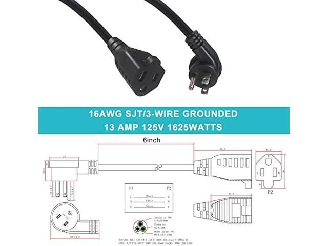 [5 Pack] Flat Plug Short Power Extension Cord - 6inch Black Low Profile Flat Head 3 Prong Grounded Indoor Extension Cord,16AWG 13amp Household...