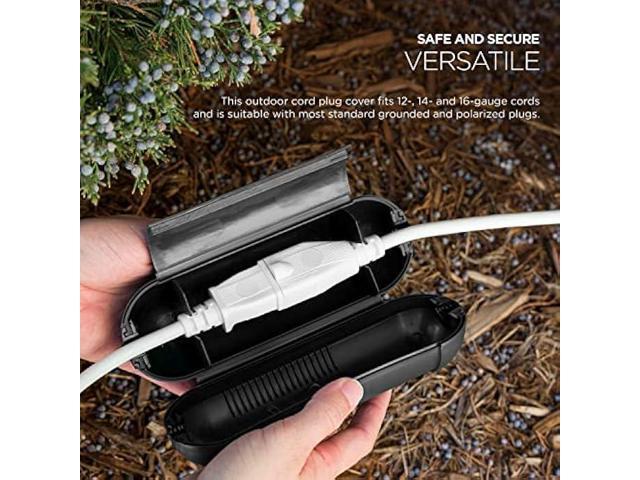 UltraPro Outdoor Extension Cord Safety Cover, Weather Resistant, Protect Outdoor Outlet, Christmas Holiday Decoration Light, 2 Pack, 66148 Black