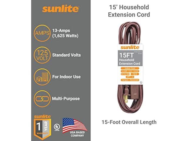 Sunlite 04125-SU 15-Foot Household Extension Cord, Three 2-Prong Polarized Sockets, Tamper Guards, Indoor Use, for Small Appliances, Electronics,...