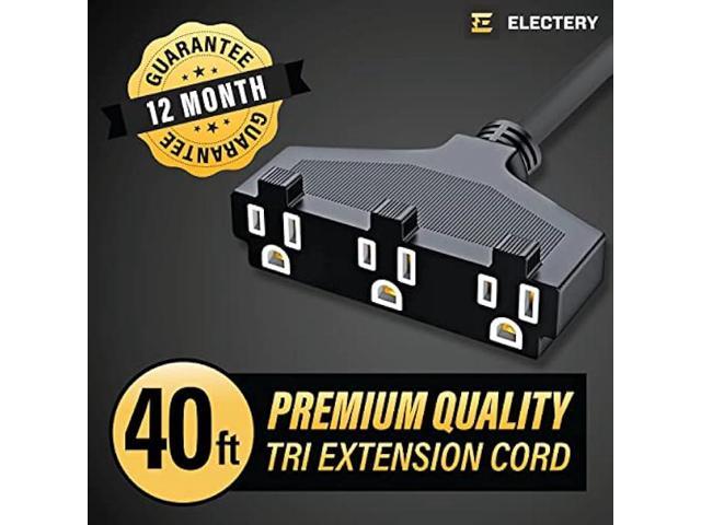 Indoor/Outdoor Extension Cord with 3 Outlets - 40 Ft Multi-Outlet 1625W Wire, 16/3 SJTW Grounded Plug - for Outside & Indoor Use, Waterproof &...