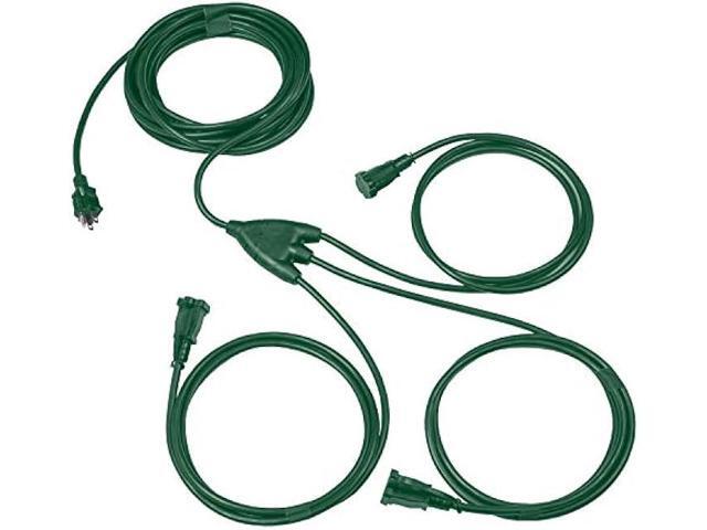 Iron Forge Cable Outdoor Extension Cord with 3 Prong Multiple Outlets 13 ft,1 to 3 Green Cord Splitter 25 Ft Total Length, Weatherproof Evenly Spaced