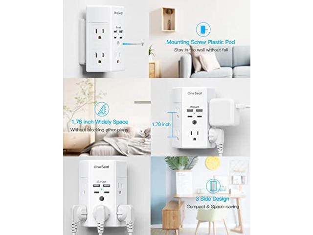 Multi Plug Outlet, Surge Protector, 5 Outlet Extender with 4 USB Charging Ports (2 USB C), USB Wall Charger, 3-Sided 1800J Power Strip Outlets...