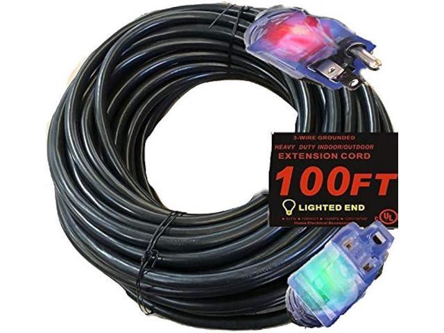 Contractor Grade 100 ft 10 Gauge Power Extension Cord 10/3 Plug, Black 10 Gauge Extension Cord 10 3 100 Foot Extension Cord with Lighted Ends (100...