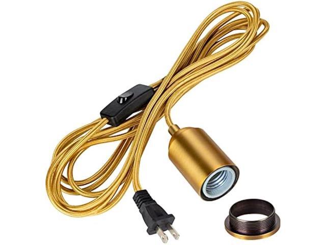 Hanging Lights with Plug in Pendant Cord Switch Golden Light Bulb Socket with Cord Industrial Extension Rope DIY lamp Replacement Pendant Light kit...