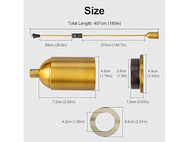 Hanging Lights with Plug in Pendant Cord Switch Golden Light Bulb Socket with Cord Industrial Extension Rope DIY lamp Replacement Pendant Light kit...