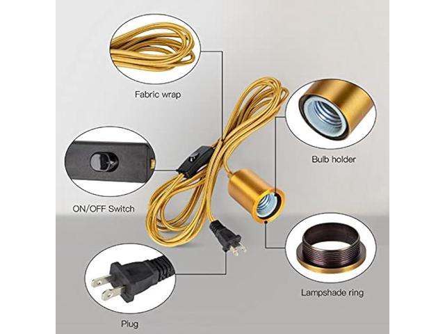 Hanging Lights with Plug in Pendant Cord Switch Golden Light Bulb Socket with Cord Industrial Extension Rope DIY lamp Replacement Pendant Light kit...