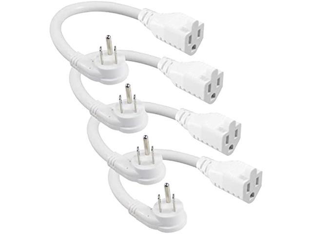 [4 Pack] Flat Plug Short Power Extension Cord - 6inch White Low Profile Flat Head 3 Prong Grounded Indoor Extension Cord,16AWG 13amp Household.