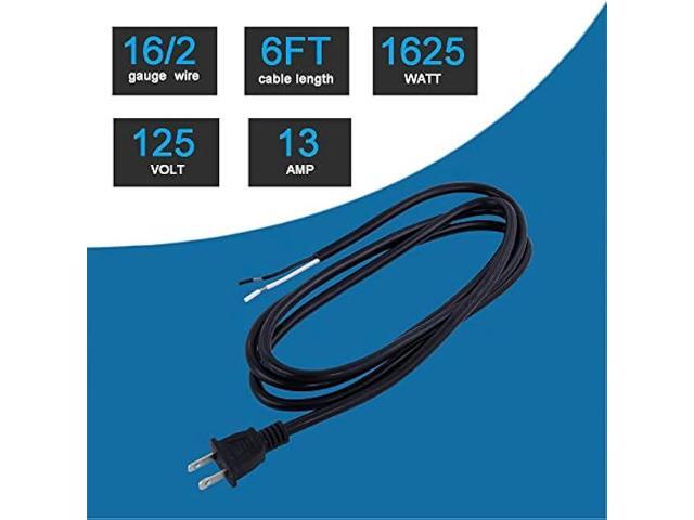 16AWG Power Cord Replacement 2 Prong Pigtail 2 Wire 16 Gauge Polarized Plug Extension Cord 13A 125V 1625W AC Power Supply Cords SJT 6FT Open End...