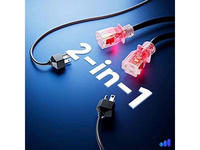 2 in 1 Outlet Power Extension Cord Splitter with Lock Feature 1.5 Feet, 16 Gauge (Power Cord Splitter/Outlet Saver)